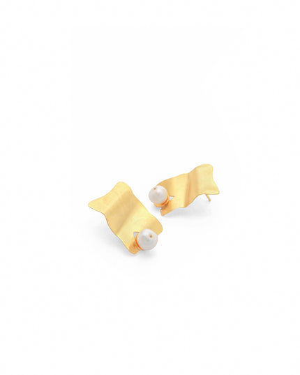 Textured Gold Pearl Stud Earrings – Organic Finish | Mukta Collection