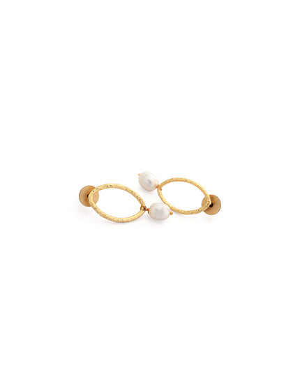 Golden Pearl Halo Drop Earrings