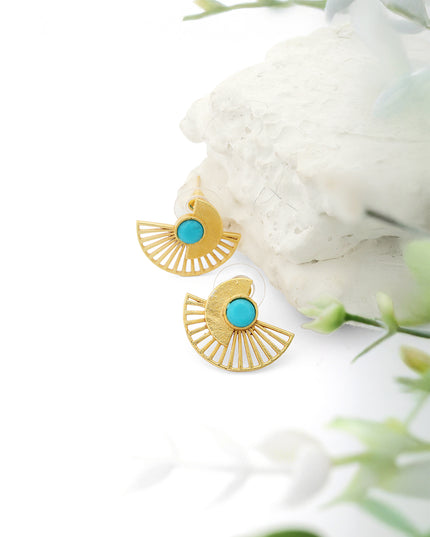 Crag Collection Turquoise Stone Gold Fan Earrings