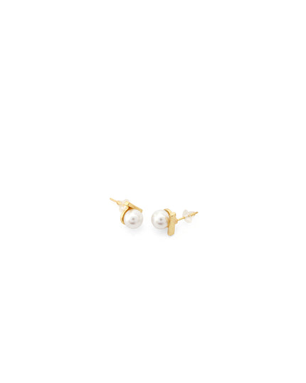 Minimal Bar Pearl Stud Earrings