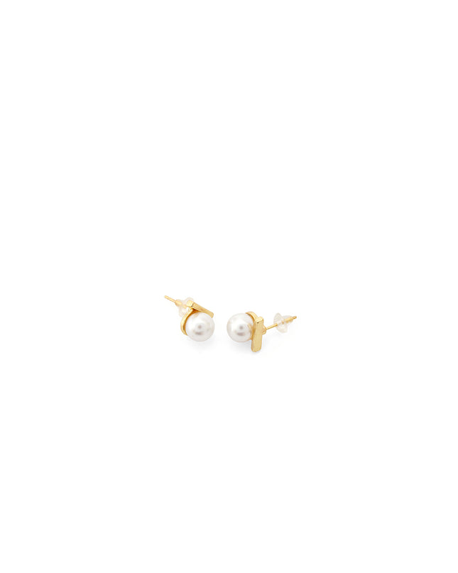 Minimal Bar Pearl Stud Earrings