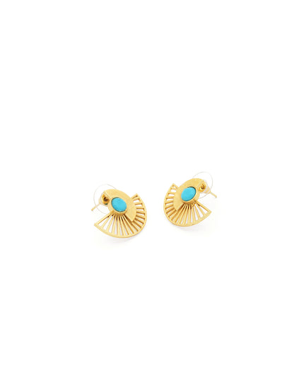 Crag Collection Turquoise Stone Gold Fan Earrings