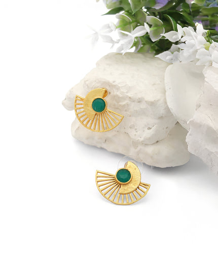 Crag Collection Green Stone Gold Fan Earrings