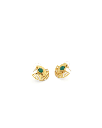 Crag Collection Green Stone Gold Fan Earrings