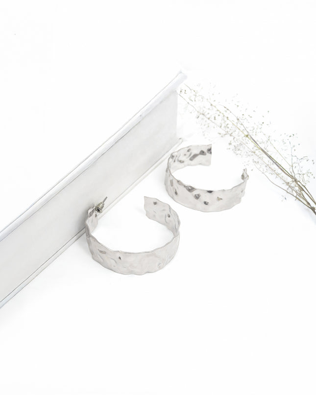 Silver Ripple Texture Hoops