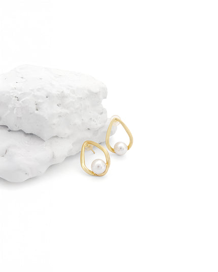Pearl Loop Triangle Earrings