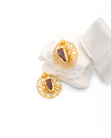 Crag Collection Raw Rose Stone Gold Stud Earrings