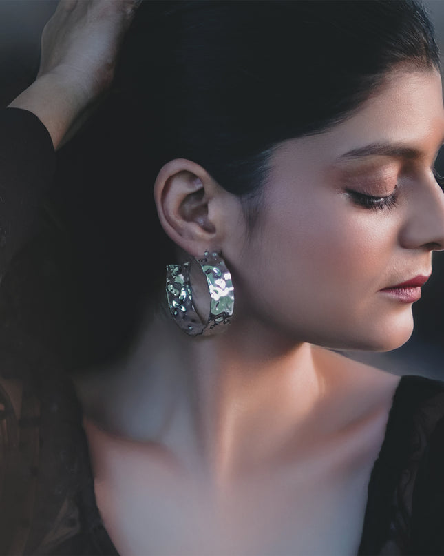 Silver Ripple Texture Hoops