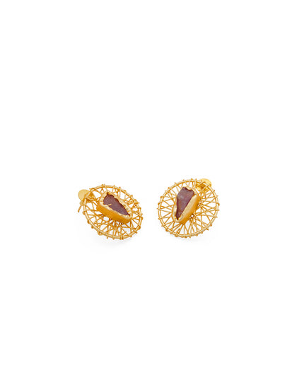 Crag Collection Raw Rose Stone Gold Stud Earrings