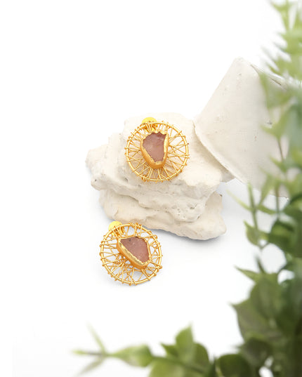 Crag Collection Raw Blush Stone Gold Stud Earrings