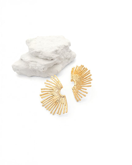 Sunburst Fan Statement Earrings – Gold Finish | Mallet Collection