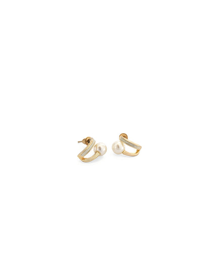Modern Pearl Loop Stud Earrings