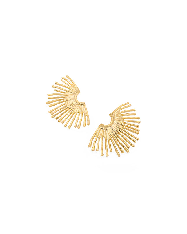 Sunburst Fan Statement Earrings – Gold Finish | Mallet Collection