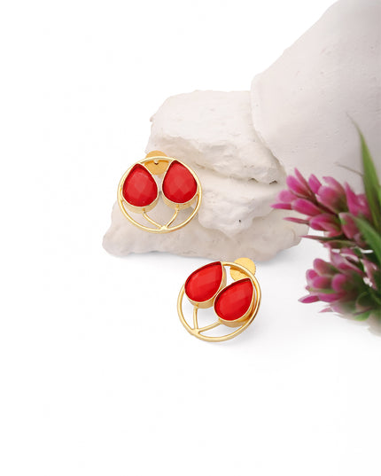 Crag Collection Red Stone Gold Dual Drop Earrings