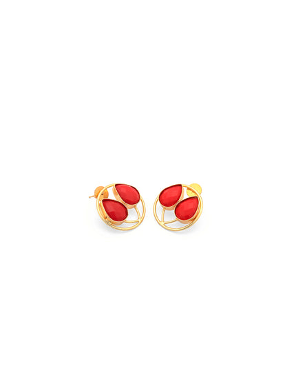 Crag Collection Red Stone Gold Dual Drop Earrings