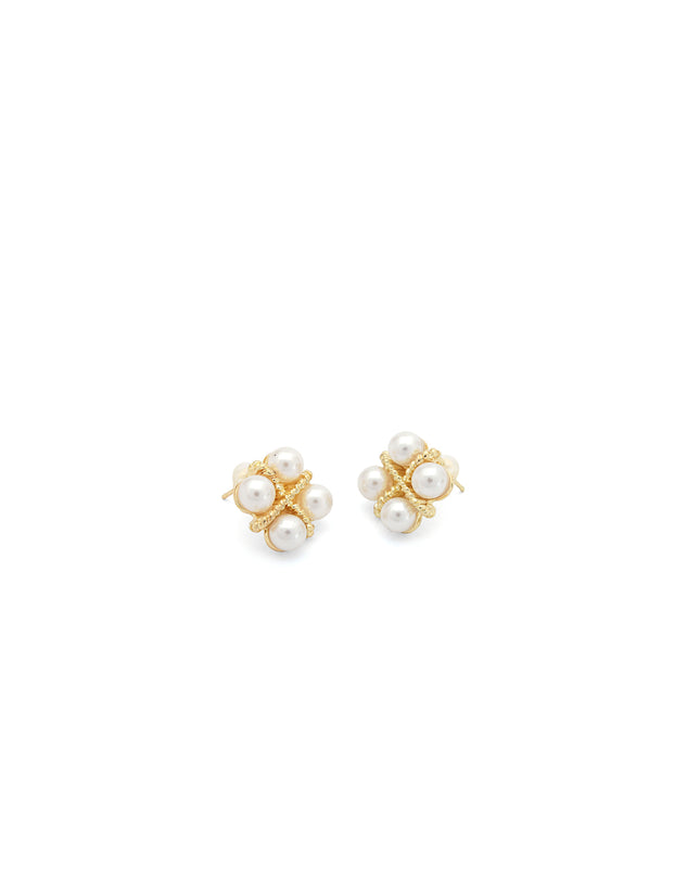 Pearl Cross Cluster Stud Earrings