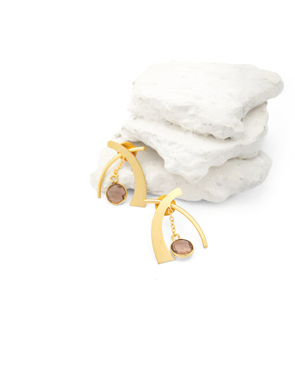 Crag Collection Smoky Stone Gold Arc Drop Earrings