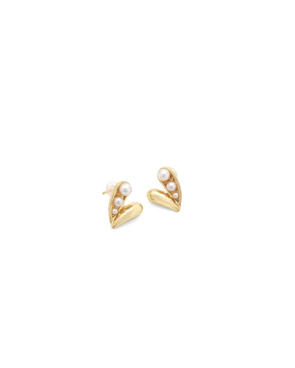 Golden Heart Pearl Stud Earrings