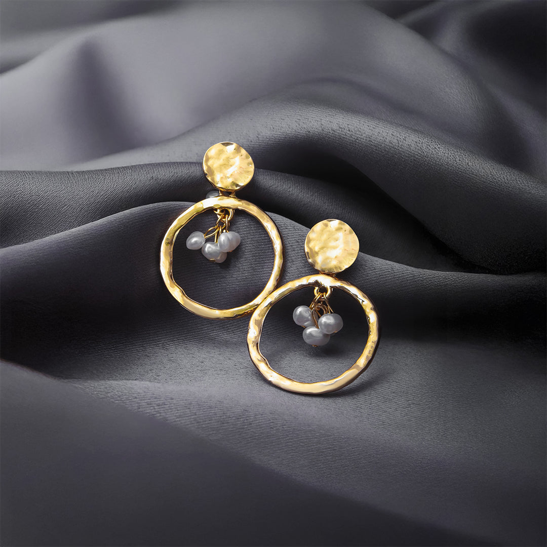 Luna Drops - Textured Hoop Pearl Earrings
