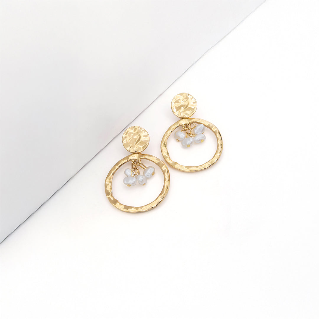 Luna Drops - Textured Hoop Pearl Earrings