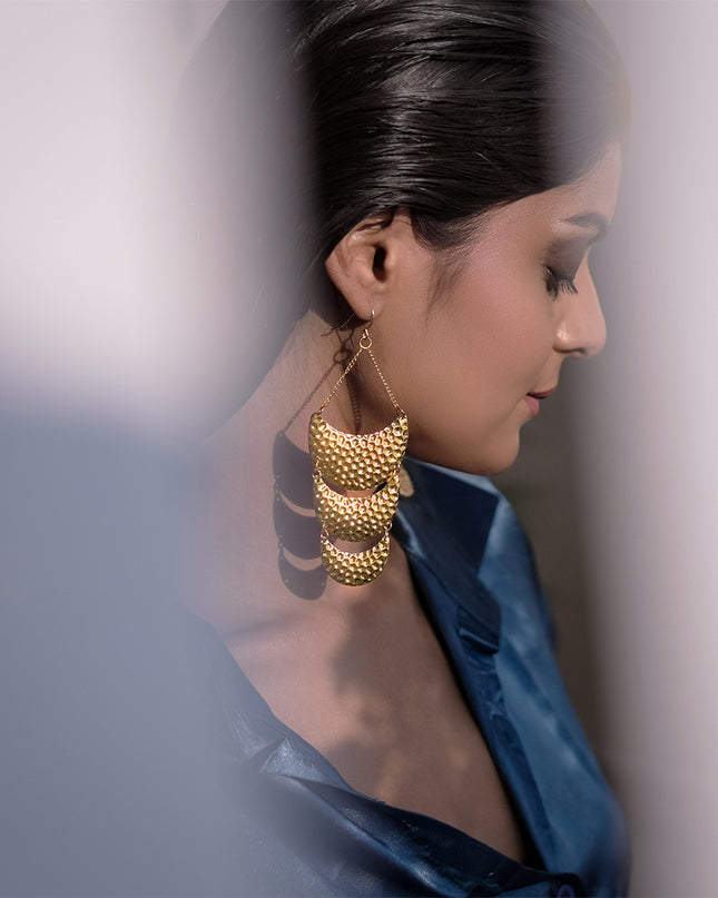 Solar Curve – Cascading Textured Earrings