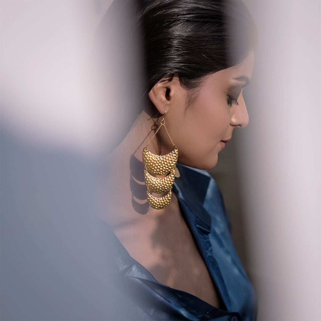 Solar Curve – Cascading Textured Earrings