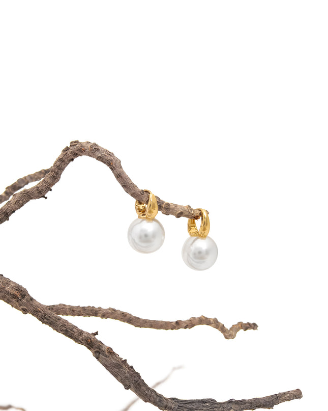 Classic Pearl Drop Hoops – Gold Finish | Mukta Collection