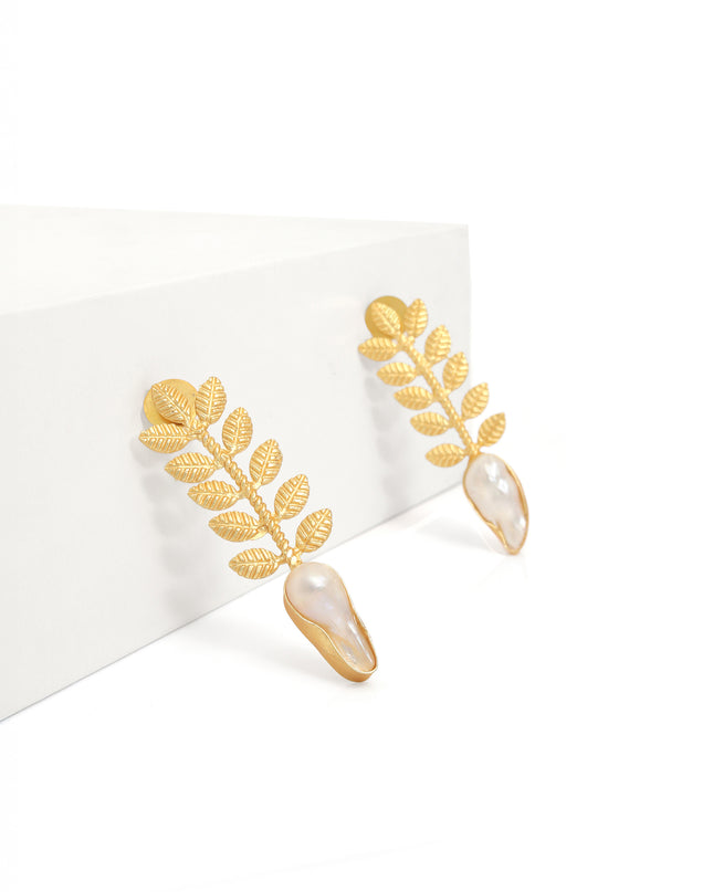 Leaf Cascade Pearl Earrings