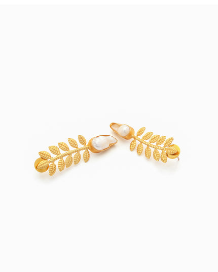 Leaf Cascade Pearl Earrings