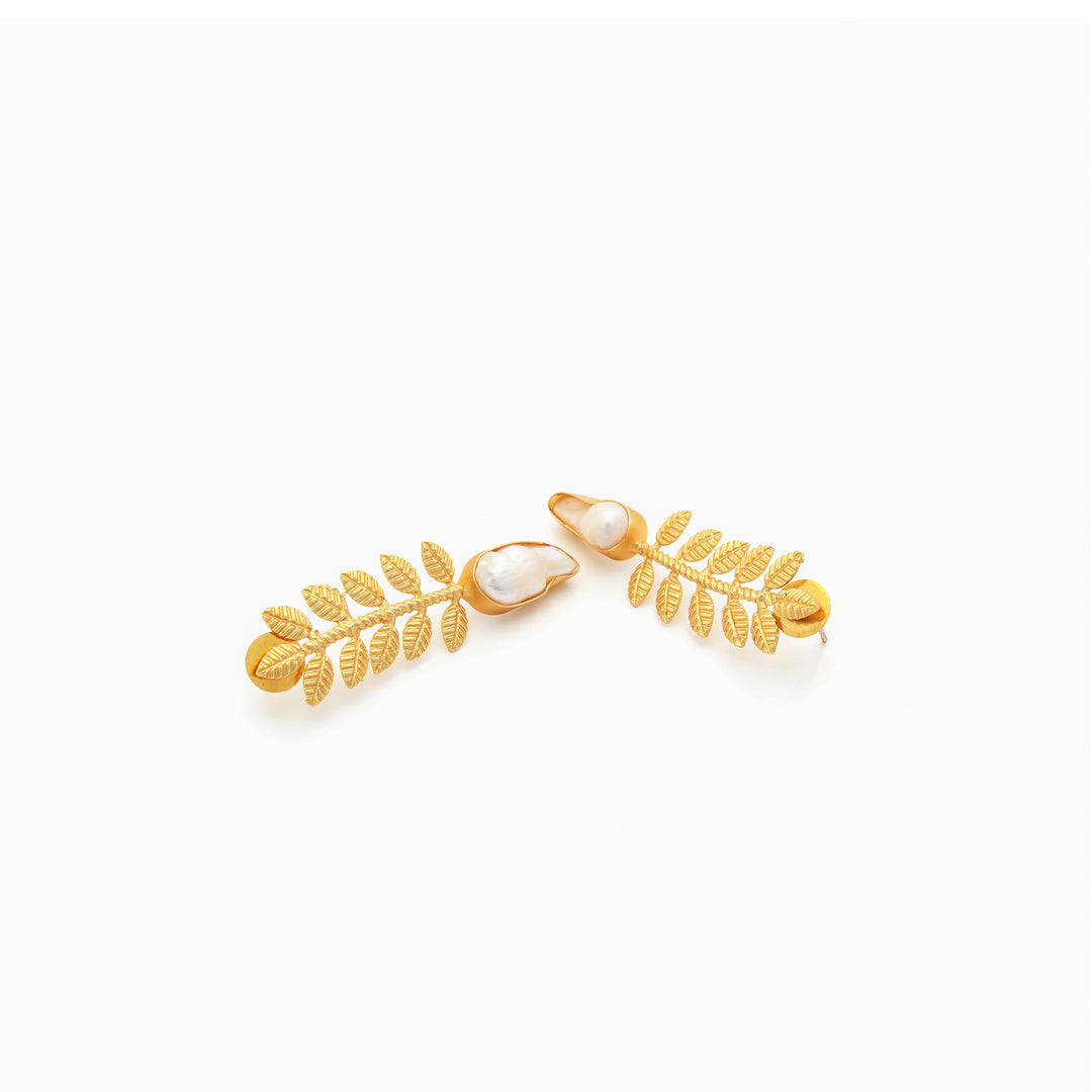 Leaf Cascade Pearl Earrings
