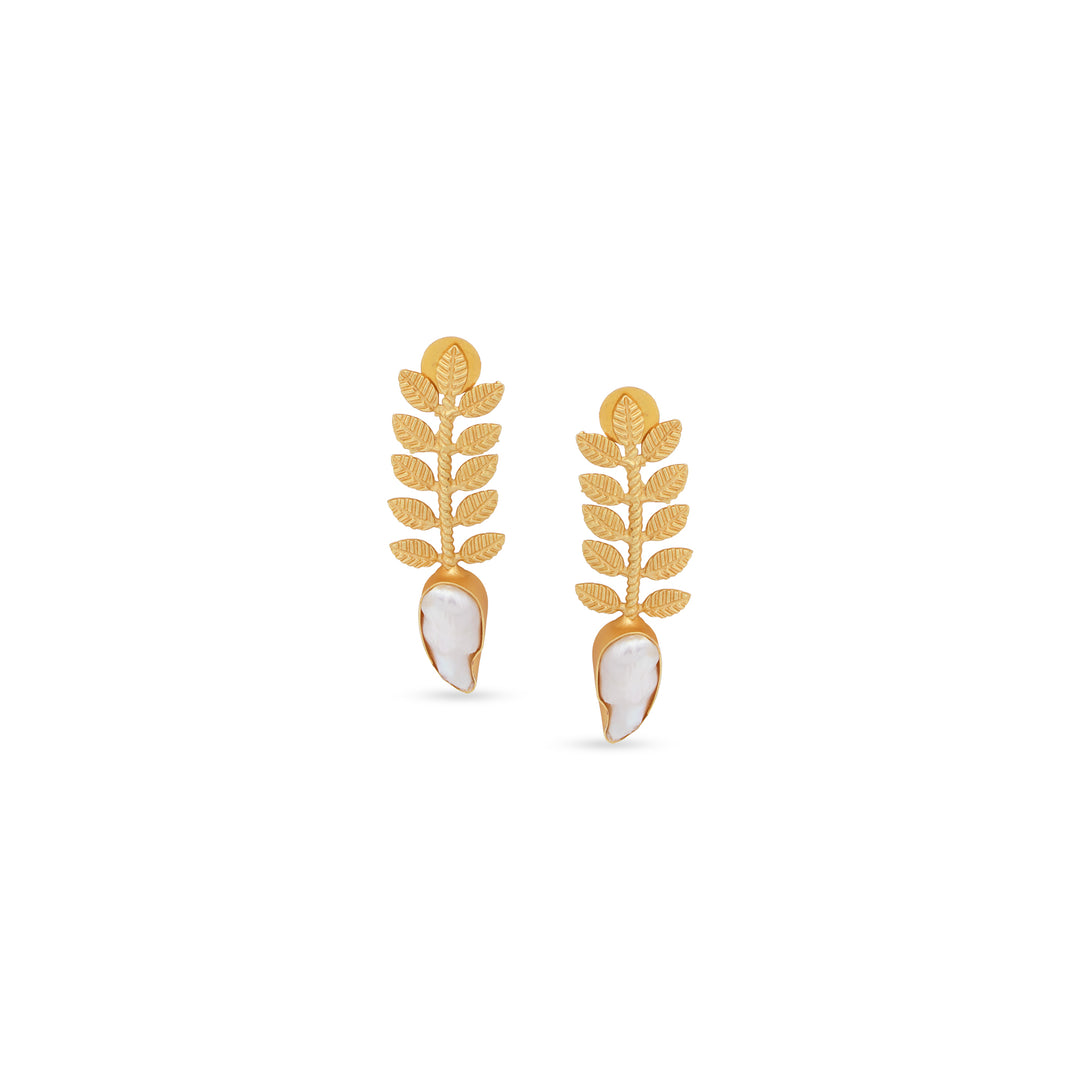 Leaf Cascade Pearl Earrings