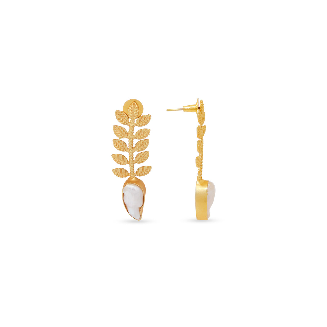 Leaf Cascade Pearl Earrings