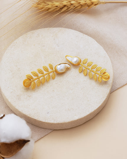 Leaf Cascade Pearl Earrings