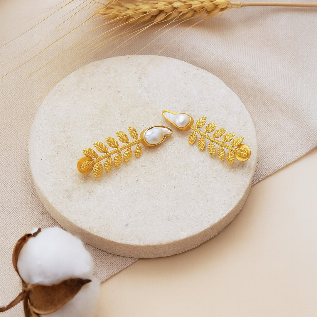 Leaf Cascade Pearl Earrings