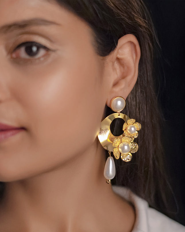 Floral Pearl Cluster Earrings