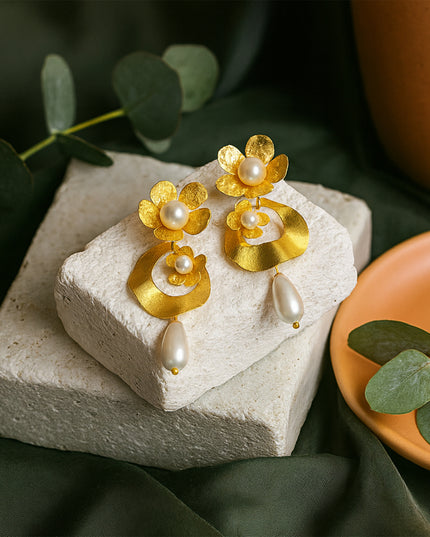 Floral Pearl Cluster Earrings