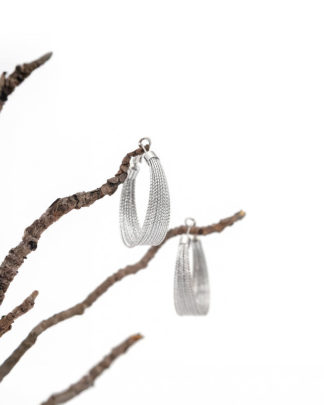 Steel Mesh Silver Hoops