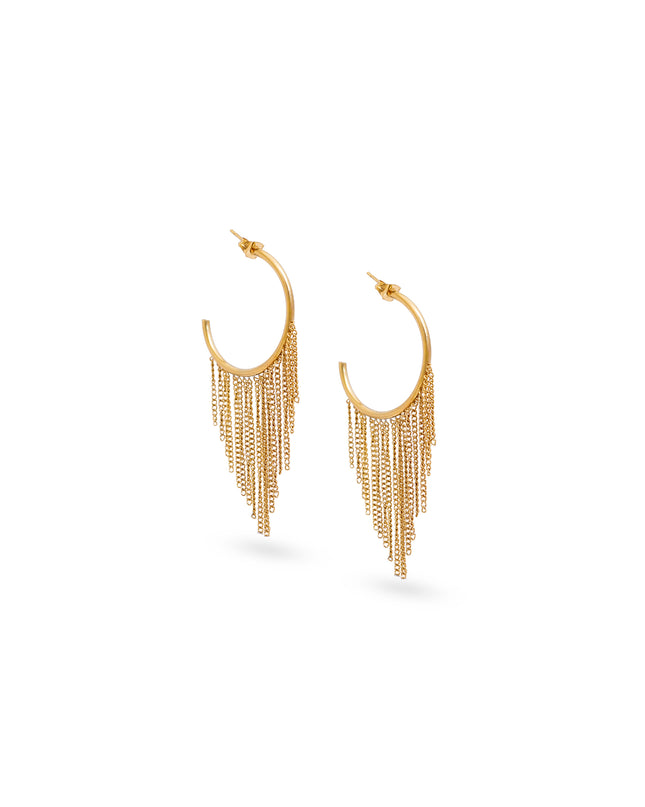 Chain Fringe Gold Hoops