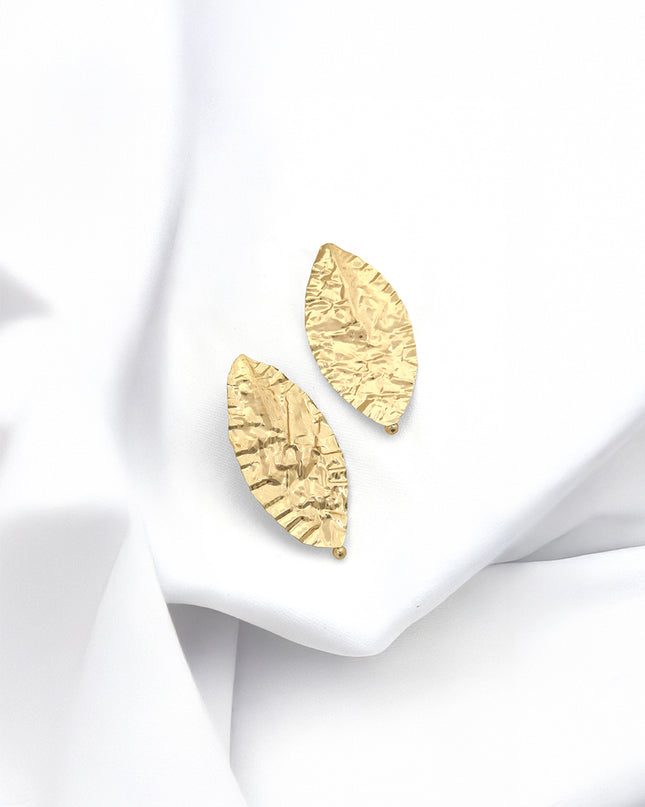 Textured Leaf Stud Earrings – Gold Finish | Feather Collection