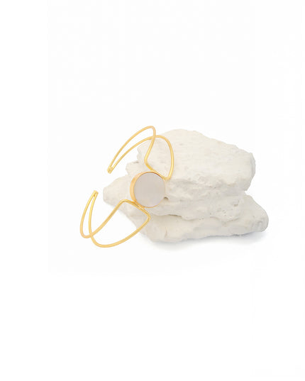 Pearl Accent Open Cuff Bracelet – Gold Finish | Mukta Collection