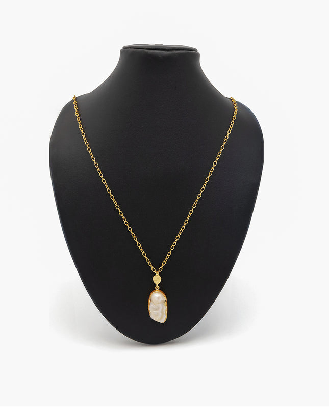 Baroque Pearl Pendant Necklace – Gold Chain | Mukta Collection