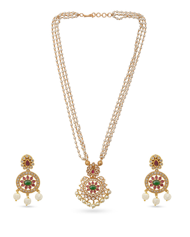Meenakari Pearl Necklace & Earrings