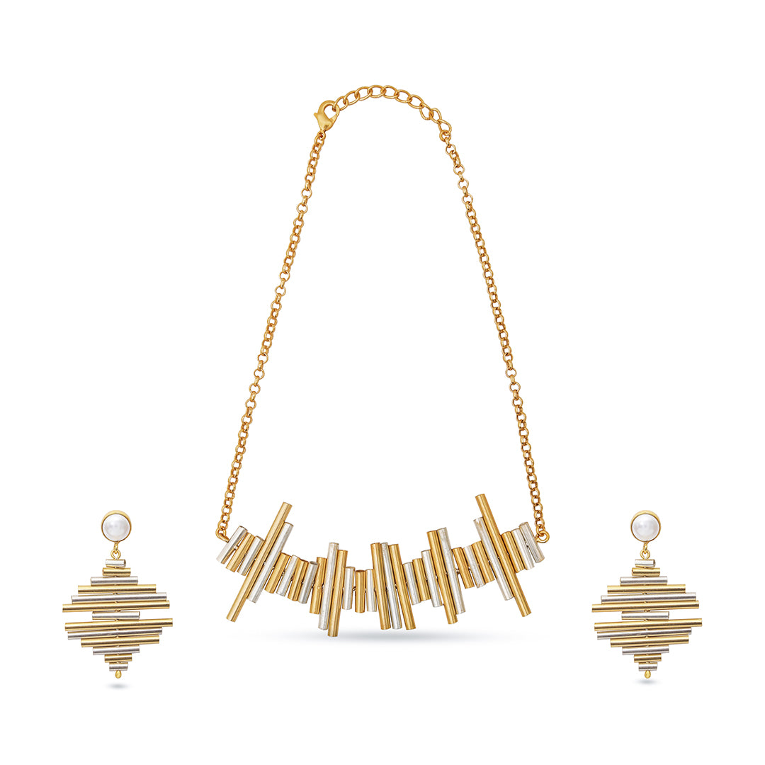 Zarina Set – Geometric Bar Necklace & Earrings