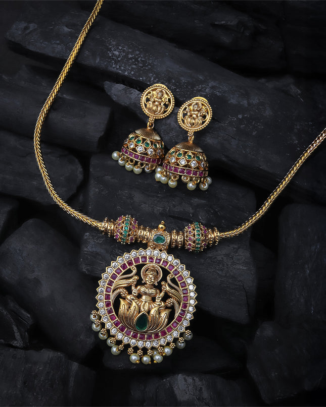 Devika Set – Temple Necklace with Jhumka Earrings