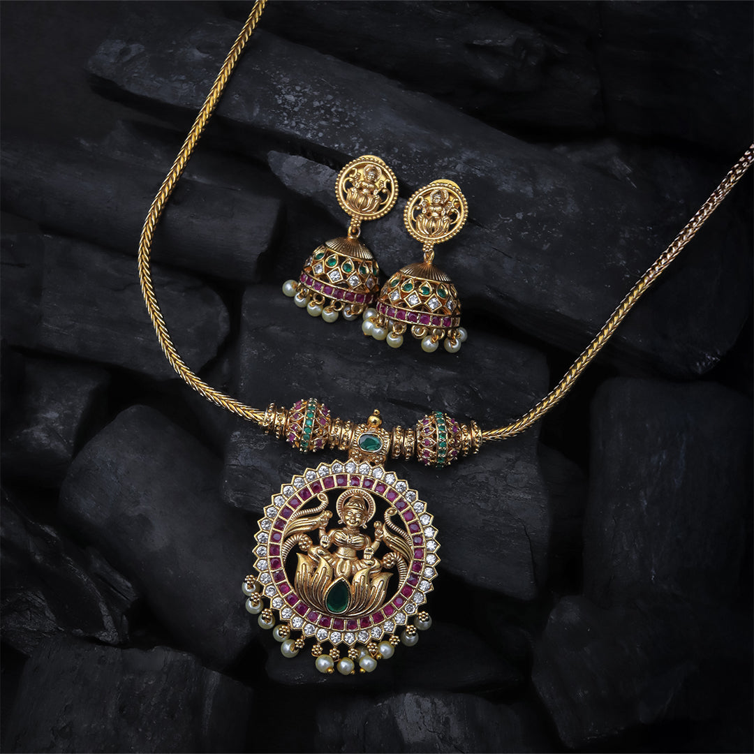 Devika Set – Temple Necklace with Jhumka Earrings