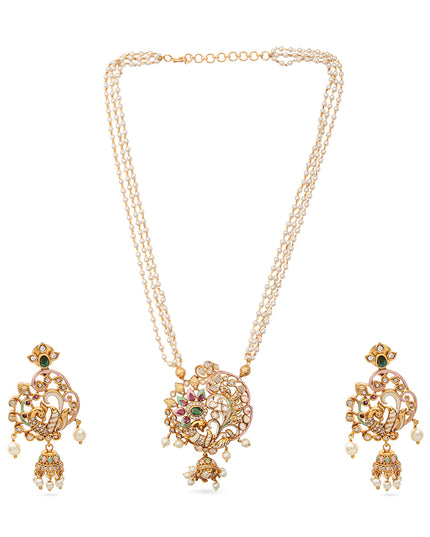 Mayura Set – Pearl Chain Necklace with Peacock Motif