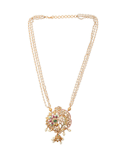 Mayura Set – Pearl Chain Necklace with Peacock Motif