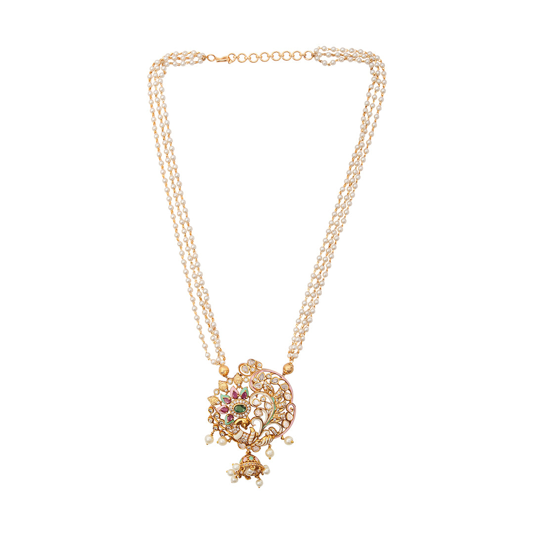 Mayura Set – Pearl Chain Necklace with Peacock Motif