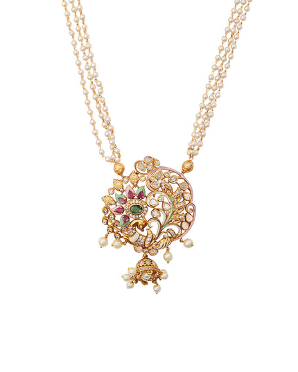 Mayura Set – Pearl Chain Necklace with Peacock Motif