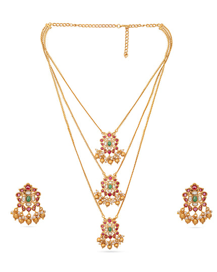 Layered Pendant Necklace with Earrings